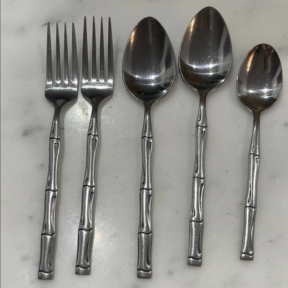 Stanley Roberts Citadel Korea Elegant Silver Bamboo 5 pc Flatware Set